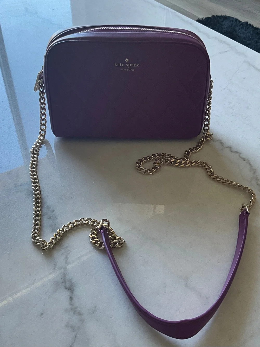 kate spade Quilted Purple Leather Crossbody with Gold Chain